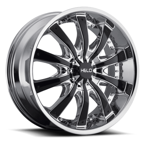 Helo HE875 Chrome W/ Gloss Black Accents 26x9.5 +38 Custom 72.6mm - Wheelwiz