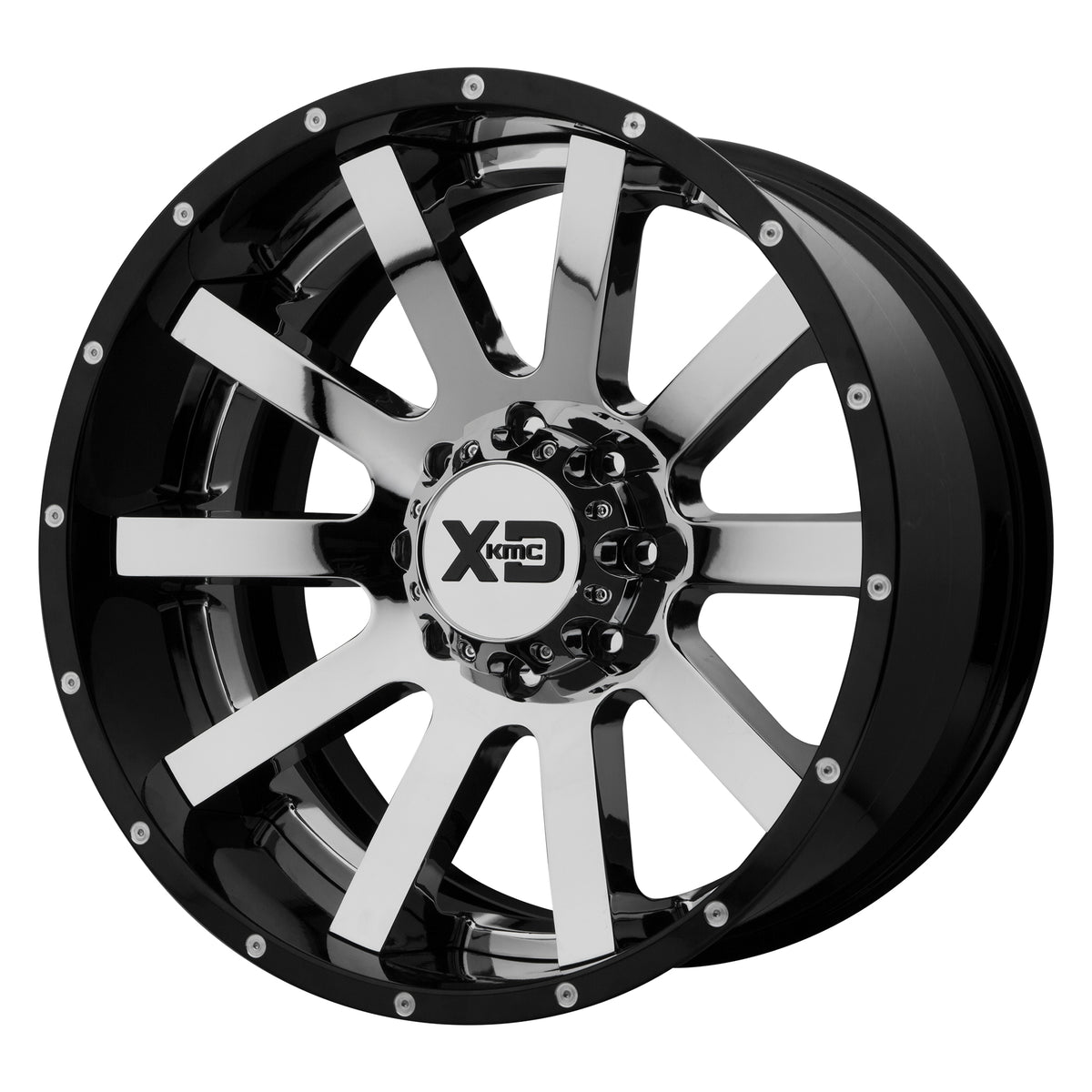 XD Series XD200 HEIST Chrome Center Gloss Black Milled Lip 20x10 -18 8x165.1mm 125.1mm - Wheelwiz