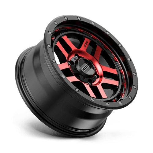 KMC KM540 RECON Gloss Black Mach W/ Red Tint 18x8.5 0 6x139.7mm 106.1mm - Wheelwiz