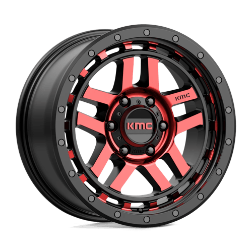 KMC KM540 RECON Gloss Black Mach W/ Red Tint 18x8.5 +18 6x139.7mm 106.1mm - Wheelwiz