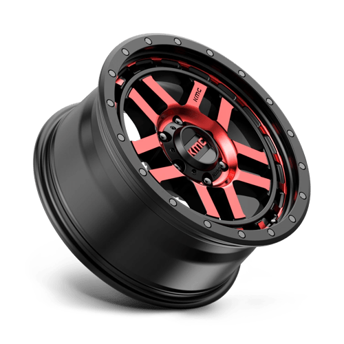 KMC KM540 RECON Gloss Black Mach W/ Red Tint 18x8.5 +18 6x139.7mm 106.1mm - Wheelwiz