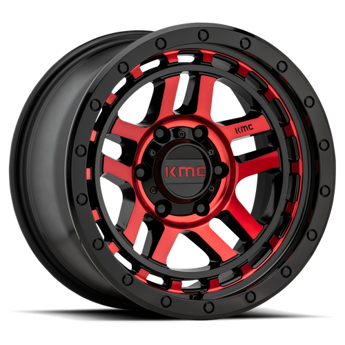 KMC KM540 RECON Gloss Black Mach W/ Red Tint 17x9 -12 6x139.7mm 106.1mm