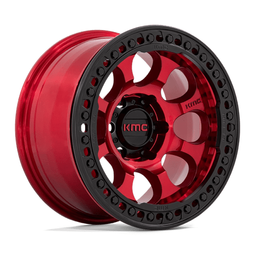 KMC KM237 RIOT BEADLOCK Candy Red W/ Satin Black Ring 17x8.5 0 5x127mm 71.5mm - Wheelwiz