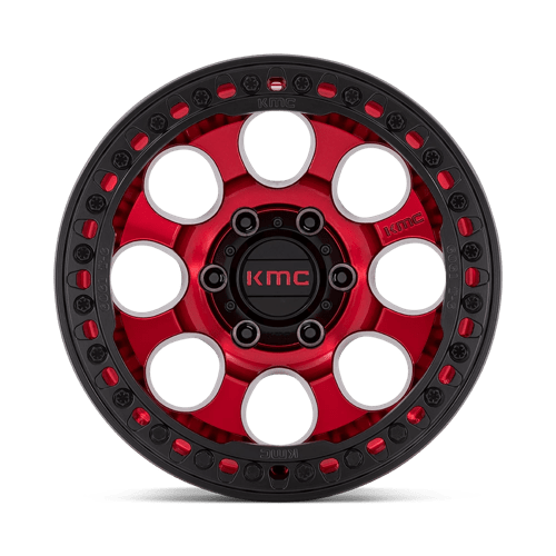 KMC KM237 RIOT BEADLOCK Candy Red W/ Satin Black Ring 17x9 -12 5x127mm 71.5mm - Wheelwiz