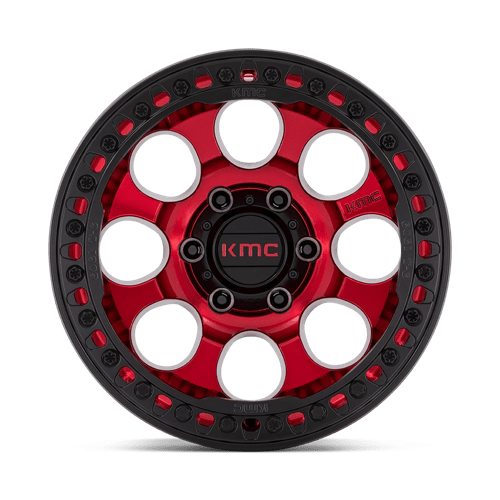 KMC KM237 RIOT BEADLOCK Candy Red W/ Satin Black Ring 17x8.5 0 5x127mm 71.5mm - Wheelwiz