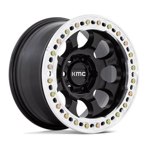 KMC KM237 RIOT BEADLOCK Satin Black W/ Machined Ring 17x9 -12 6x139.7mm 108mm - Wheelwiz