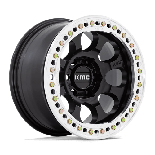 KMC KM237 RIOT BEADLOCK Satin Black W/ Machined Ring 17x8.5 0 6x139.7mm 108mm - Wheelwiz