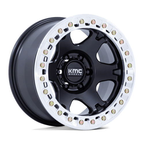 KMC KM238 VI BEADLOCK Satin Black W/ Machined Ring 17x9 -38 Custom 72.6mm - Wheelwiz