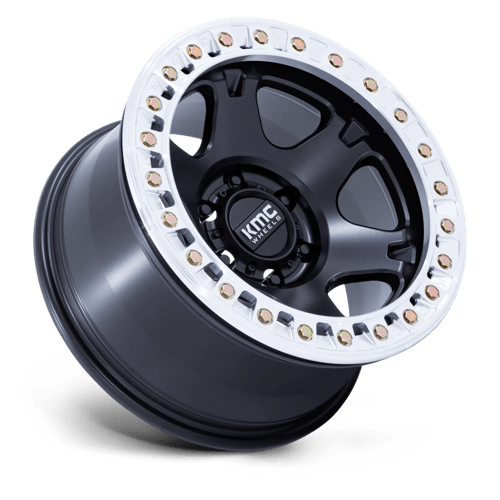 KMC KM238 VI BEADLOCK Satin Black W/ Machined Ring 17x9 -12 Custom 72.6mm - Wheelwiz