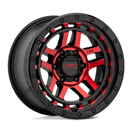 KMC KM540 RECON Gloss Black Mach W/ Red Tint 17x9 -12 6x139.7mm 106.1mm - Wheelwiz