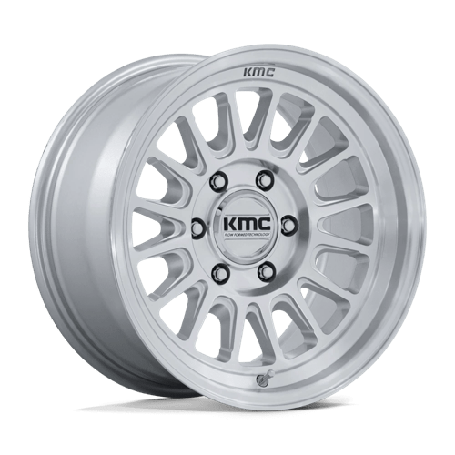 KMC KM733 IMPACT FFT Gloss Silver W/ Machined Face 18x9 +18 8x180mm 124.2mm - Wheelwiz