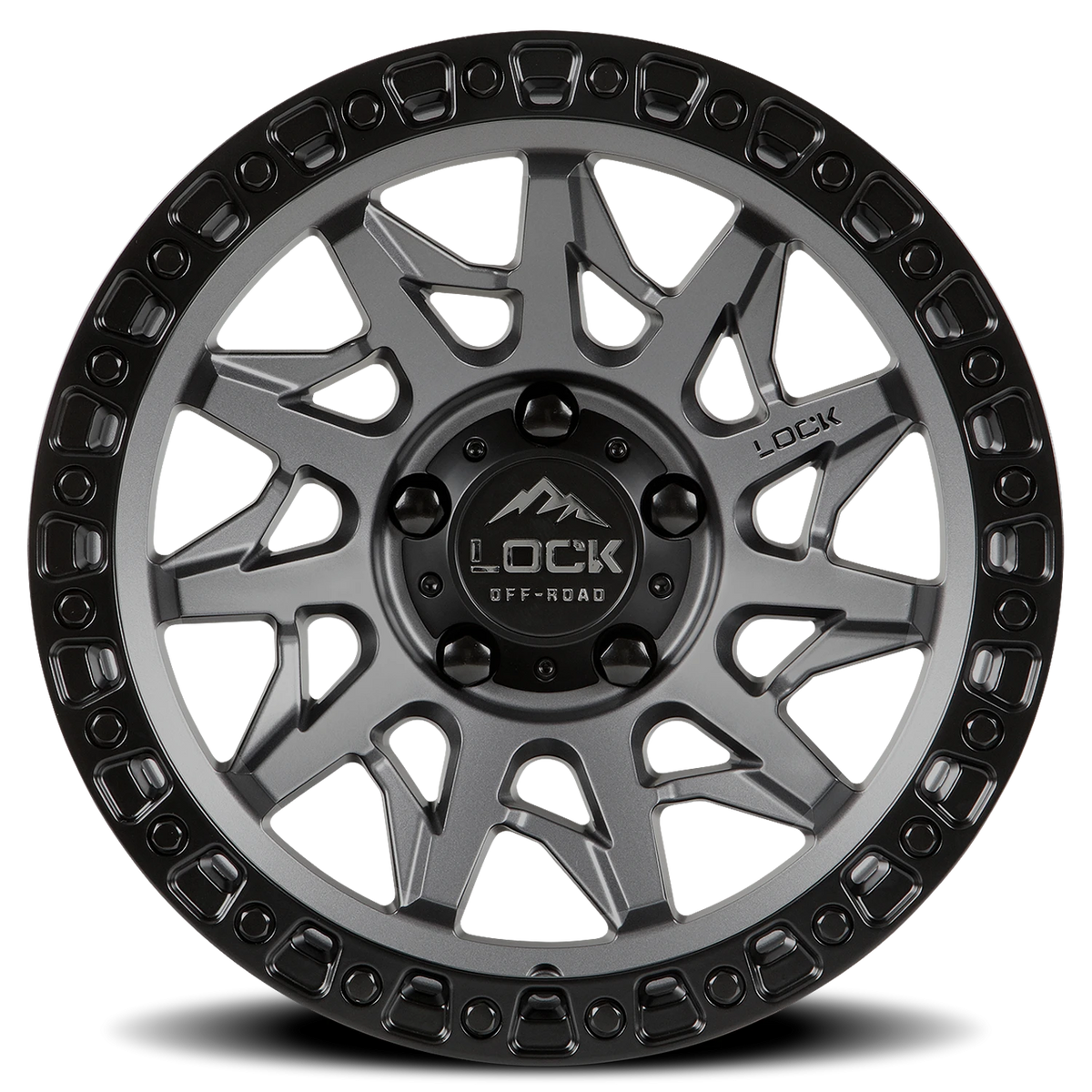Lock Offroad Lunatic Matte Grey W/ Matte Black Ring 17x9 +1 6x135mm 87.1mm