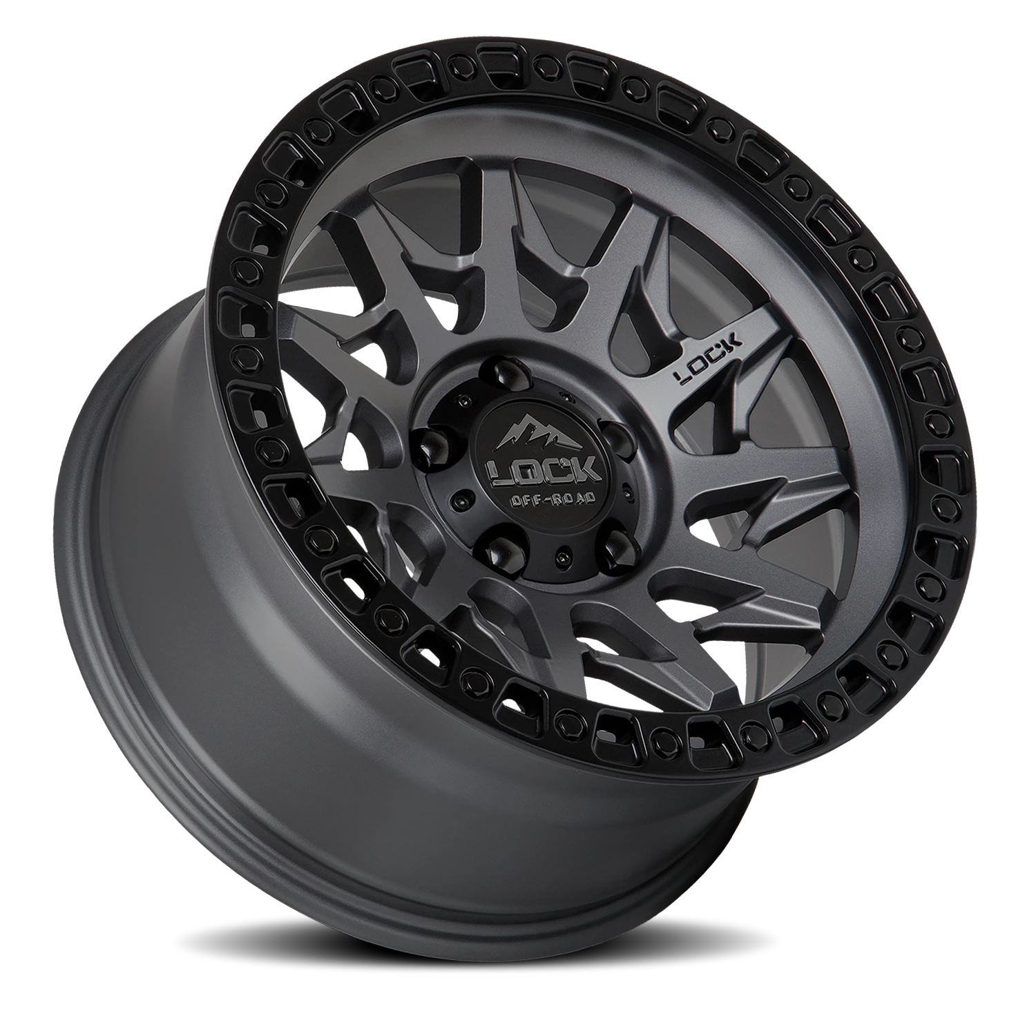 Lock Offroad Lunatic Matte Grey W/ Matte Black Ring 17x9 +12 8x180mm 124.3mm - Wheelwiz