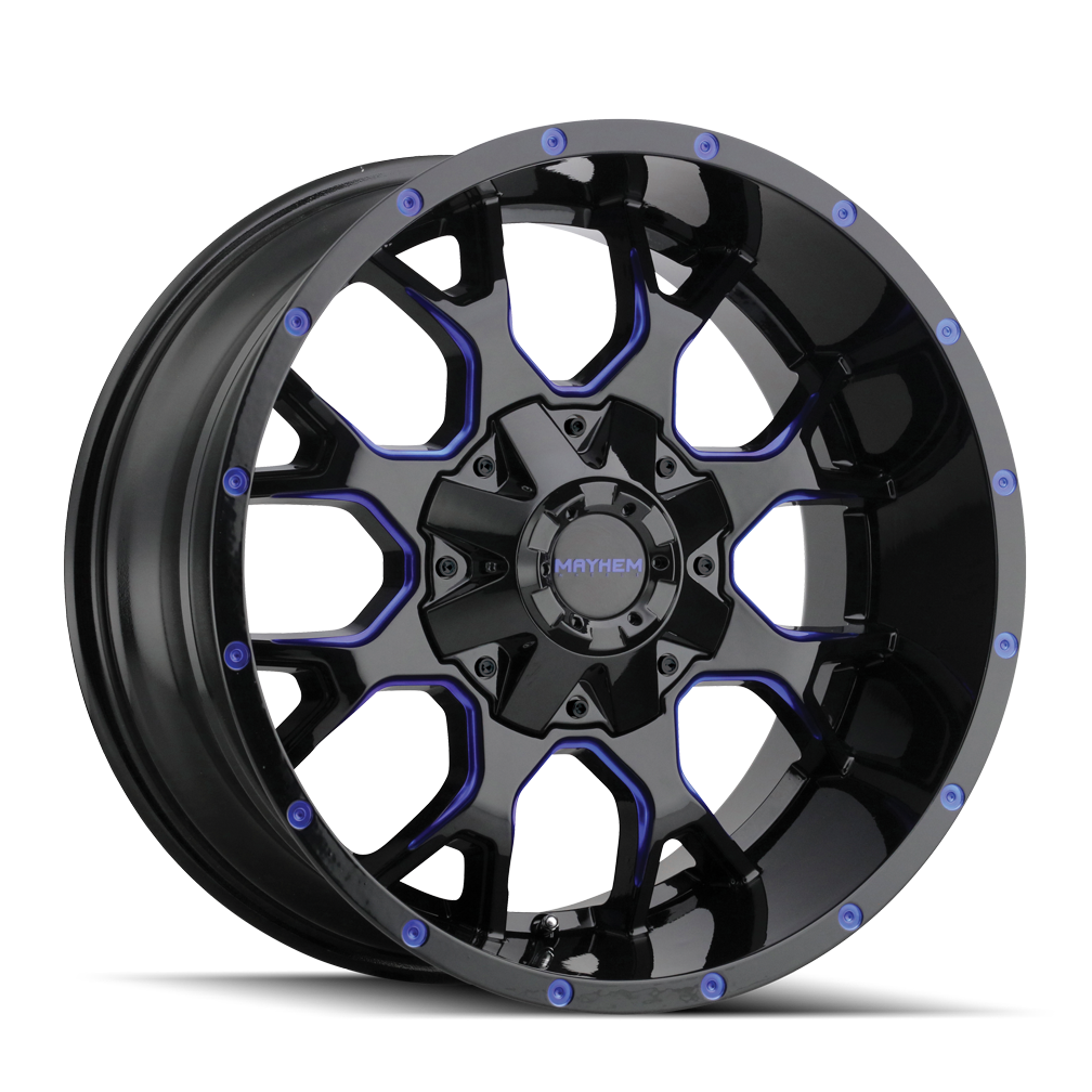 Mayhem WARRIOR Gloss black milled prism blue 17x9 +18 6x135|6x139.7mm 106mm - Wheelwiz