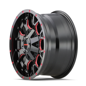 Mayhem WARRIOR Gloss black milled prism red 20x9 0 5x127|5x139.7mm 87mm - Wheelwiz