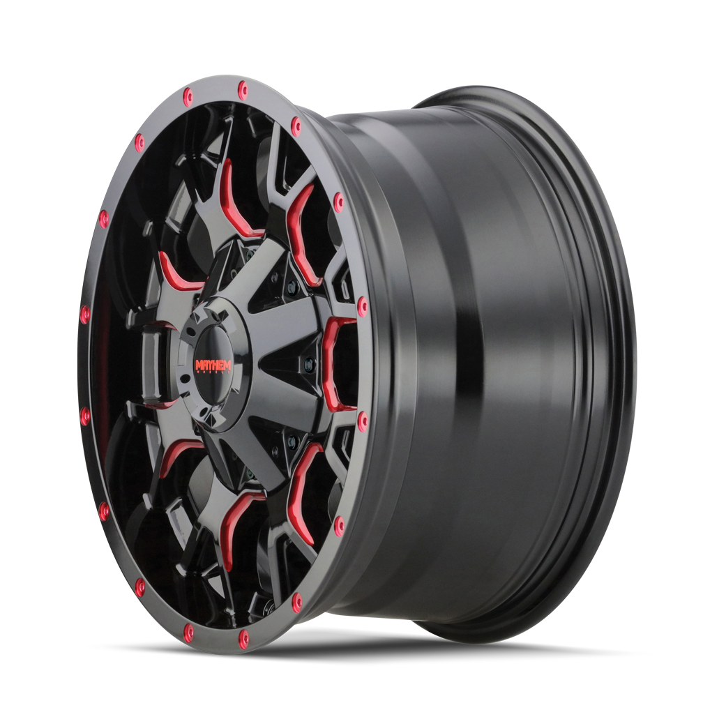 Mayhem WARRIOR Gloss black milled prism red 17x9 +18 8x165.1|8x170mm 130.8mm - Wheelwiz