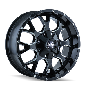 Mayhem WARRIOR Gloss black milled 20x9 +18 8x165.1|8x170mm 130.8mm - Wheelwiz