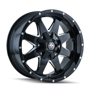 Mayhem TANK Gloss black milled 20x9 -12 6x135|6x139.7mm 106mm - Wheelwiz