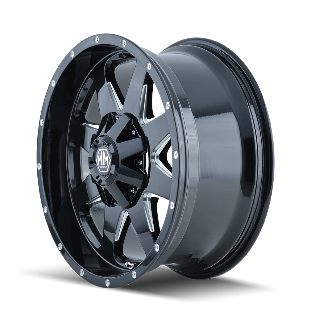 Mayhem TANK Gloss black milled 18x9 -12 6x135|6x139.7mm 106mm - Wheelwiz