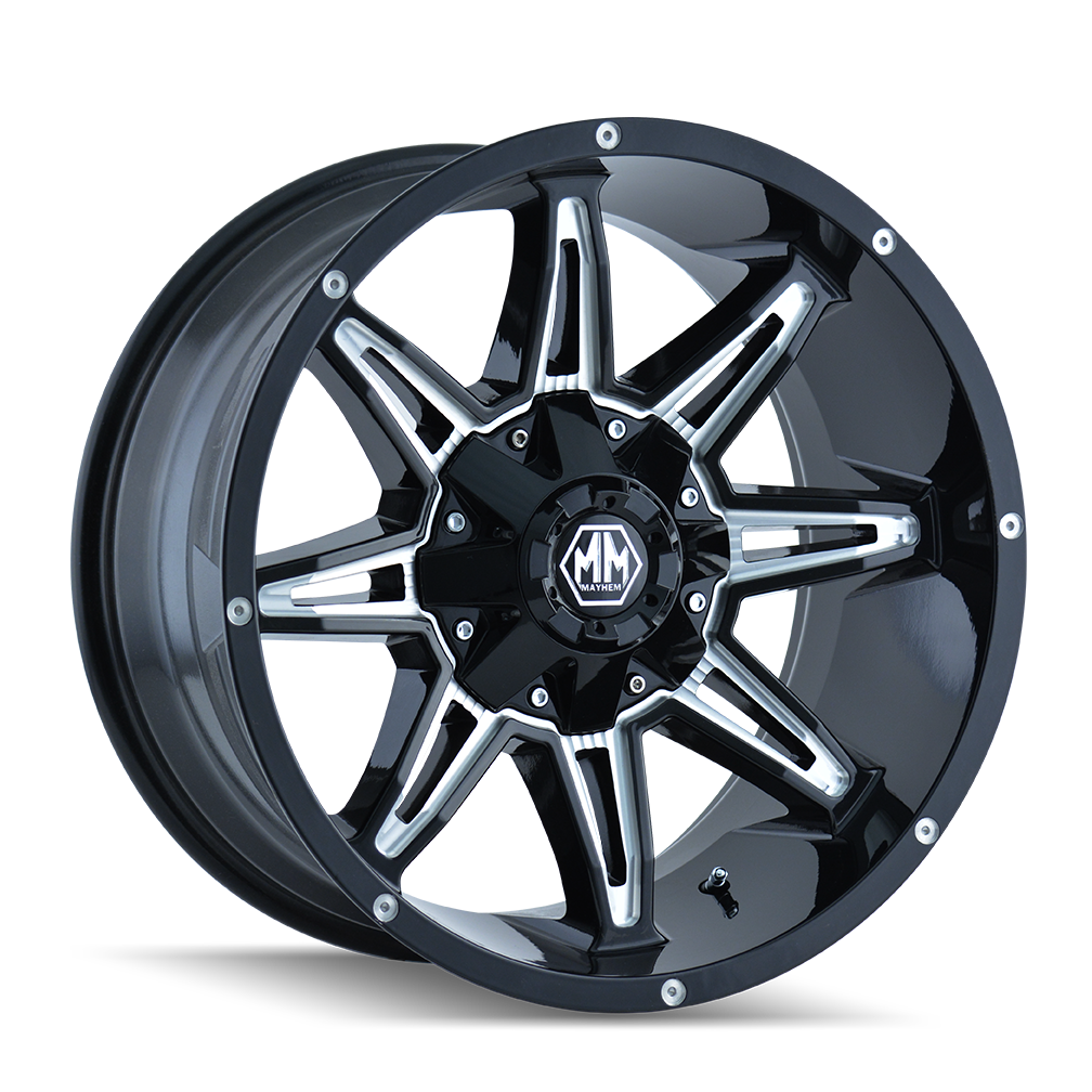 Mayhem RAMPAGE Gloss black milled 17x9 -12 6x135|6x139.7mm 106mm - Wheelwiz