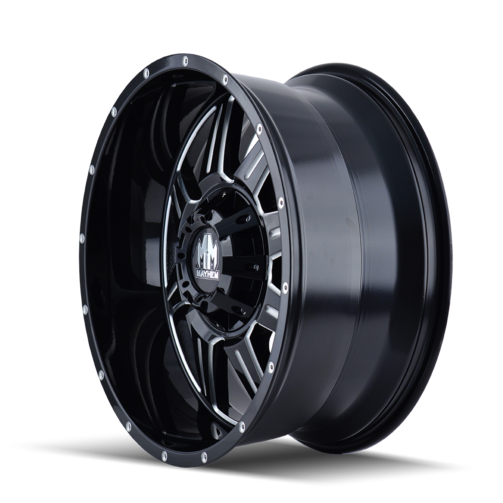 Mayhem MONSTIR Gloss black milled 20x10 -12 6x135|6x139.7mm 106mm - Wheelwiz