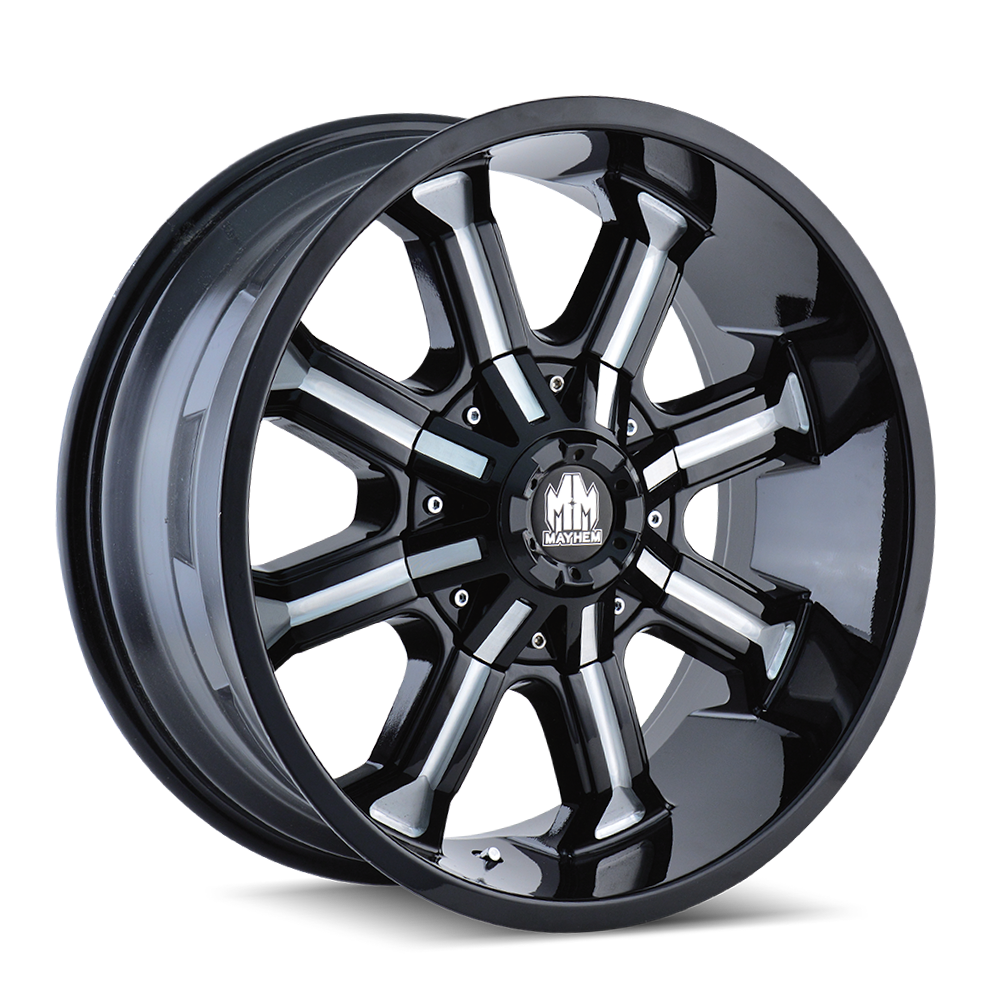 Mayhem BEAST Gloss black milled 17x9 -12 6x135|6x139.7mm 106mm - WheelWiz