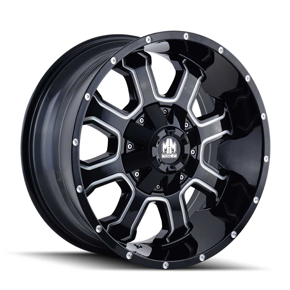 Mayhem FIERCE Gloss black milled 17x9 -12 8x165.1|8x170mm 130.8mm - Wheelwiz