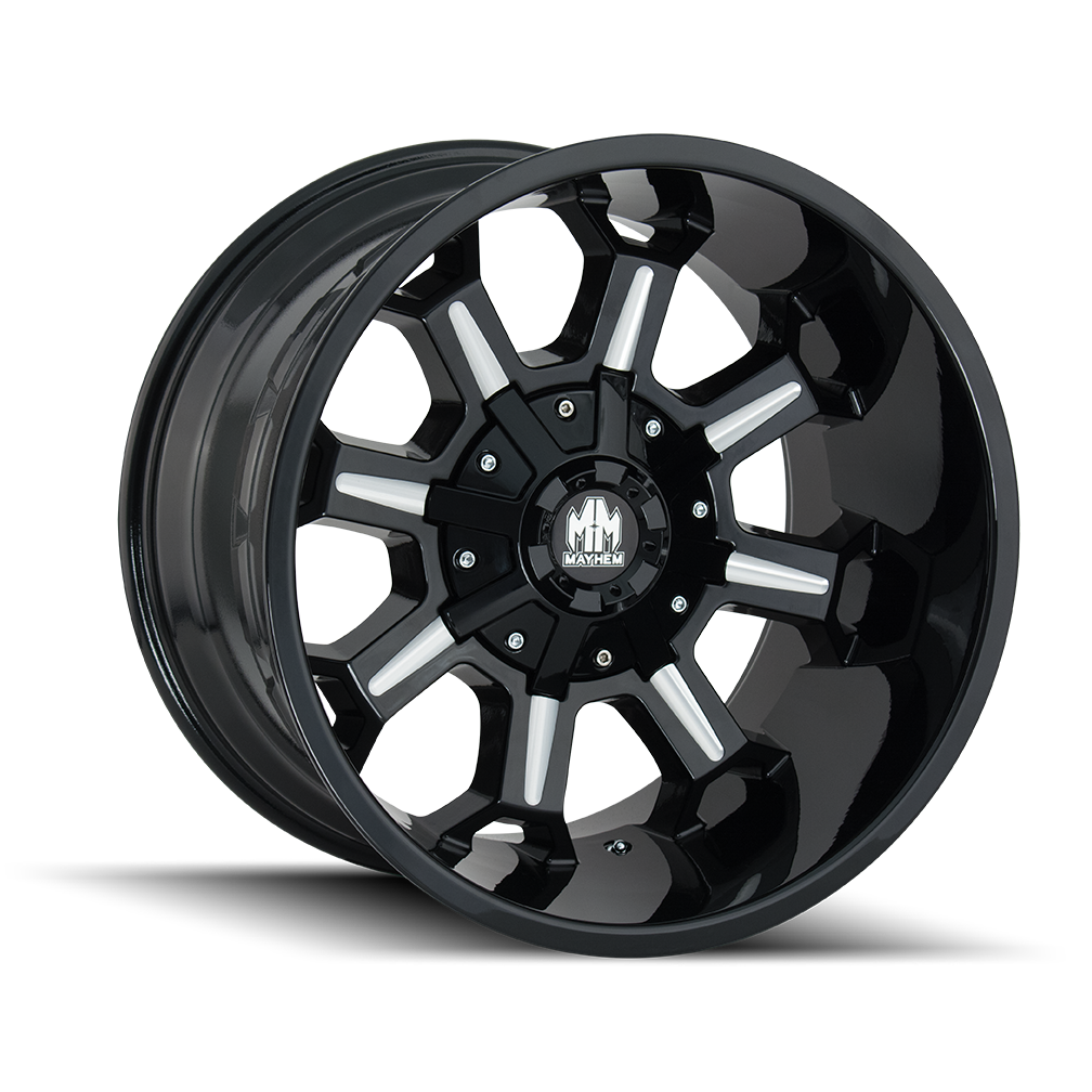 Mayhem COMBAT Gloss black milled 18x9 -12 6x135|6x139.7mm 106mm - Wheelwiz