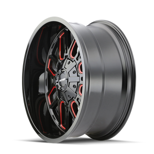 Mayhem COGENT Gloss black milled prism red 20x12 -51 8x165.1|8x170mm 130.8mm - Wheelwiz
