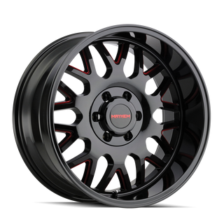 Mayhem TRIPWIRE Gloss black milled prism red 20x9 +18 5x139.7|5x150mm 110mm
