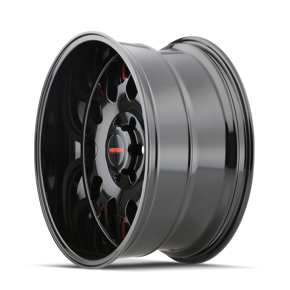 Mayhem TRIPWIRE Gloss black milled prism red 20x9 0 5x139.7|5x150mm 110mm - Wheelwiz