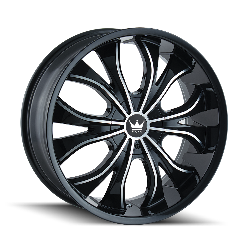 Mazzi HUSTLER Gloss black machined 20x8.5 +35 5x108|5x114.3mm 72.62mm - Wheelwiz