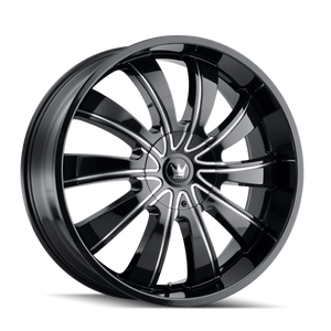 Mazzi ROLLA Gloss black milled 24x9.5 +18 5x127|5x139.7mm 87mm - Wheelwiz