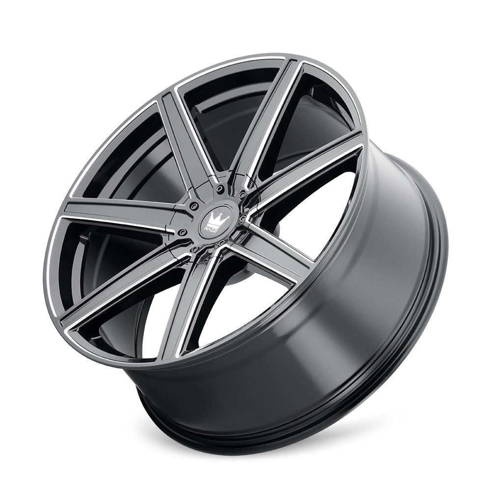 Mazzi LAGUNA Gloss black milled 22x9.5 +18 5x127|5x139.7mm 87mm - Wheelwiz