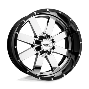 Moto Metal MO200 Chrome Center Gloss Black Milled Lip 20x12 -44 8x165.1mm 125.1mm - WheelWiz