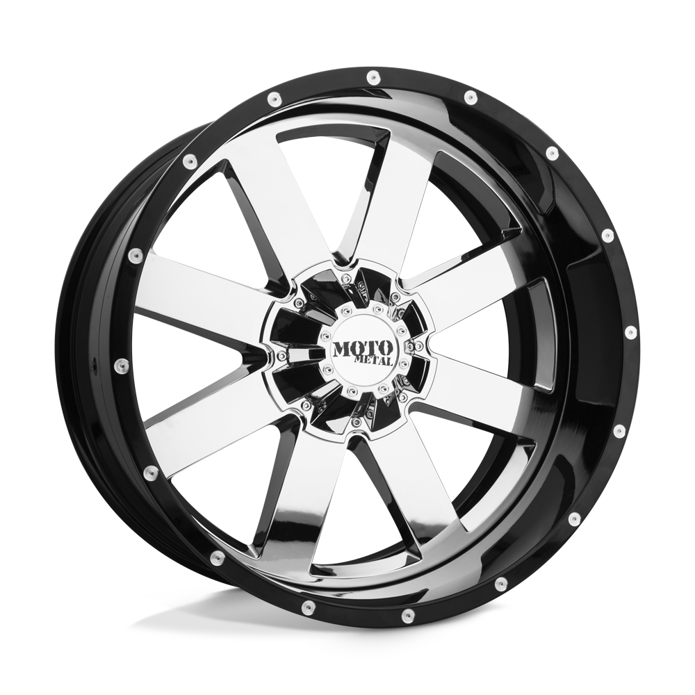 Moto Metal MO200 Chrome Center Gloss Black Milled Lip 20x12 -44 8x165.1mm 125.1mm - WheelWiz