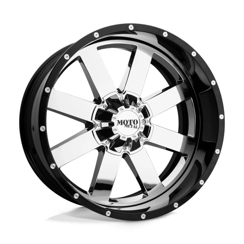Moto Metal MO200 Chrome W/ Gloss Black Mill Lip 22x12 -44 8x180mm 124.2mm - Wheelwiz