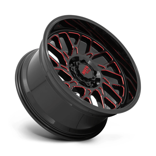 Moto Metal MO805 Gloss Black Milled W/ Red Tint 20x10 -18 6x139.7mm 106.1mm - Wheelwiz
