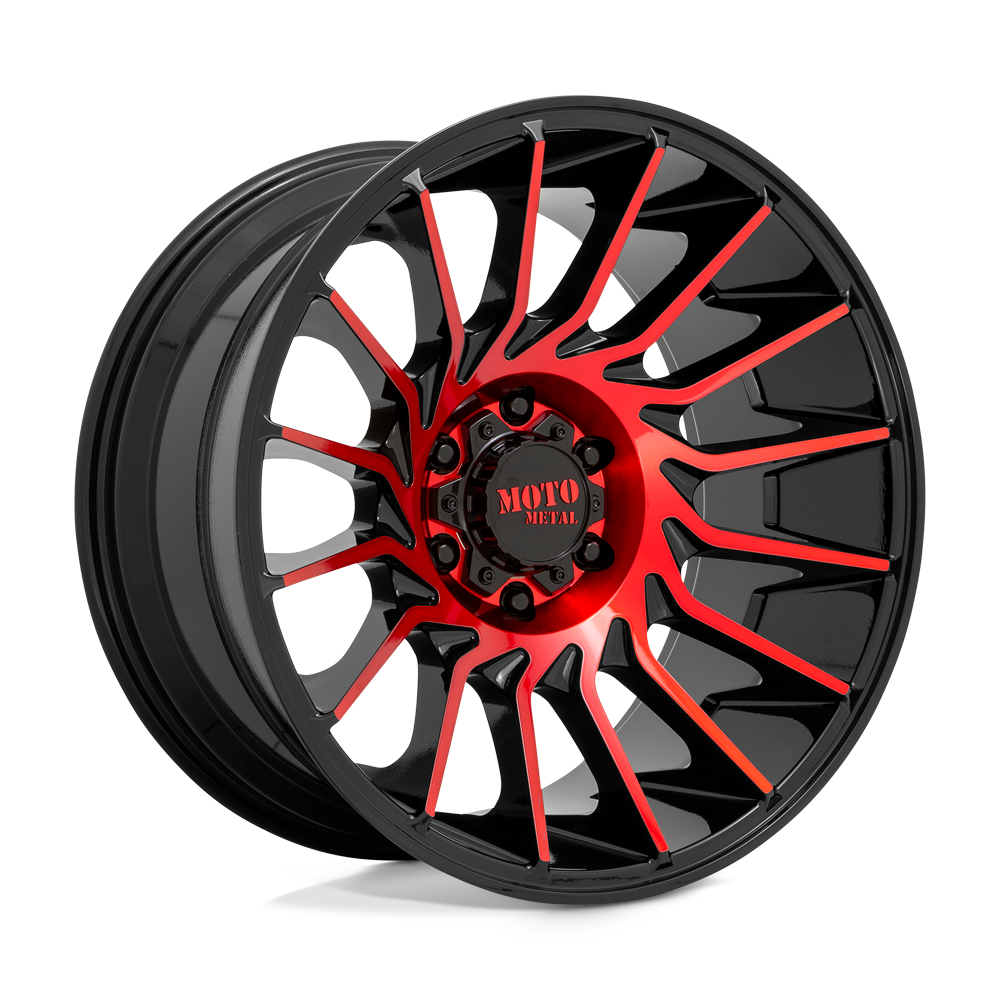 Moto Metal MO807 Gloss Black Machined With Red Tint 22x10 -18 5x127mm 71.5mm - WheelWiz
