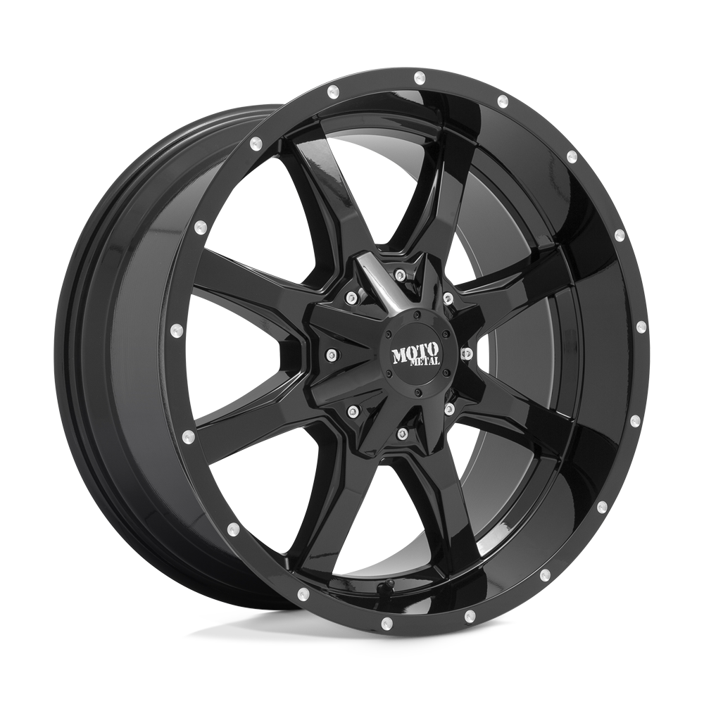 Moto Metal MO970 Gloss Black With Milled Lip 17x9 +12 8x180mm 124.2mm - WheelWiz