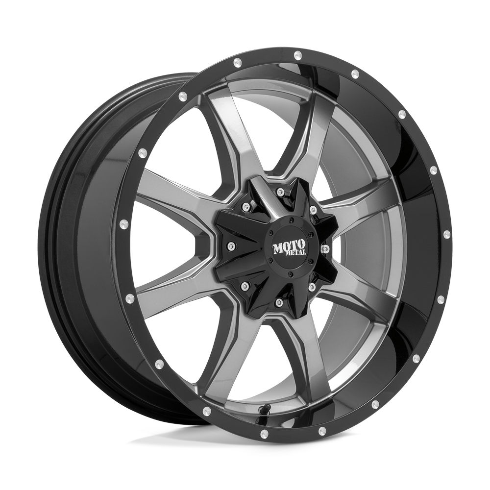 Moto Metal MO970 Gloss Gray Center Gloss Black Lip 20x9 +18 5x120mm 74.1mm - WheelWiz