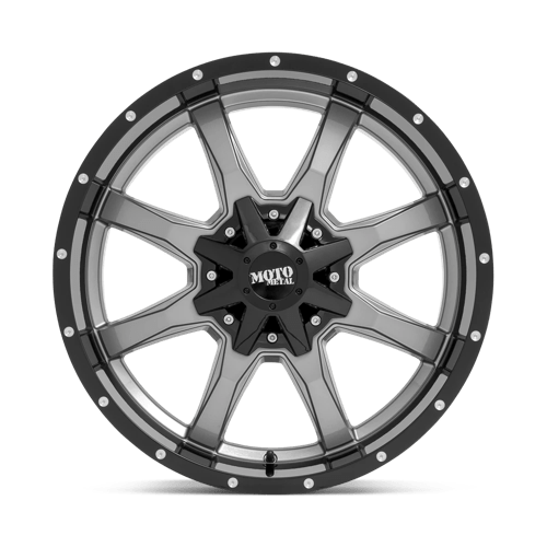 Moto Metal MO970 Gloss Gray Center Gloss Black Lip 20x9 00 8x180mm 124.2mm - WheelWiz