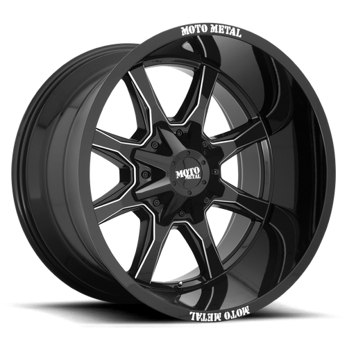 Moto Metal MO970 Gloss Black With Milled Spoke & Moto Metal On Lip 17x9 +12 6x120|6x139.7mm 78.1mm - WheelWiz