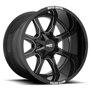 Moto Metal MO970 Gloss Black With Milled Spoke & Moto Metal On Lip 17x9 +12 6x120|6x139.7mm 78.1mm - WheelWiz