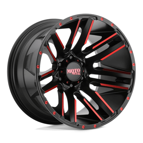 Moto Metal MO978 RAZOR Satin Black Mach W/ Red Tint 20x10 -24 8x180mm 124.2mm - Wheelwiz