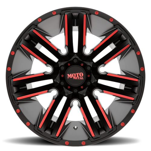 Moto Metal MO978 RAZOR Satin  Black Machined Red Tint 20x12 -44 8x180mm 124.2mm - Wheelwiz