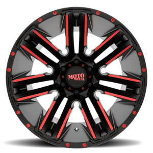 Moto Metal MO978 RAZOR Satin  Black Machined Red Tint 20x12 -44 8x180mm 124.2mm - Wheelwiz