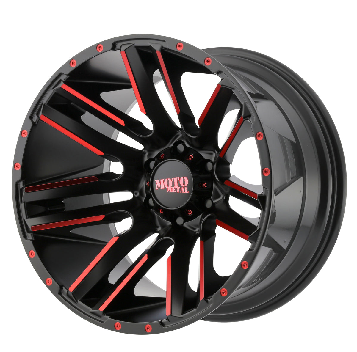 Moto Metal MO978 RAZOR Satin  Black Machined Red Tint 20x12 -44 8x180mm 124.2mm - Wheelwiz
