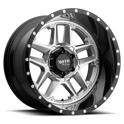 Moto Metal MO987 SENTRY Gloss Silver W/ Gloss Black Lp 20x12 -44 8x170mm 125.1mm - Wheelwiz