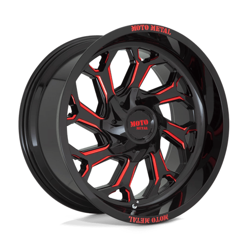 Moto Metal MO999 Gloss Black Milled W/ Red Tint 20x10 -18 8x165.1mm 125.1mm - Wheelwiz
